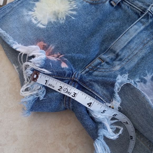 John Elliott High Waist Cut Off Shorts Japanese Denim Shibori Bloom 24 - Picture 11 of 13